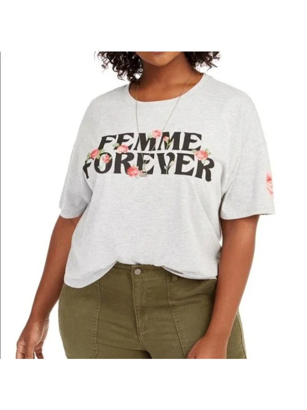 NWT Love Tribe Gray Graphic Short Sleeve Femme Forever T-Shirt Women's Size 3X